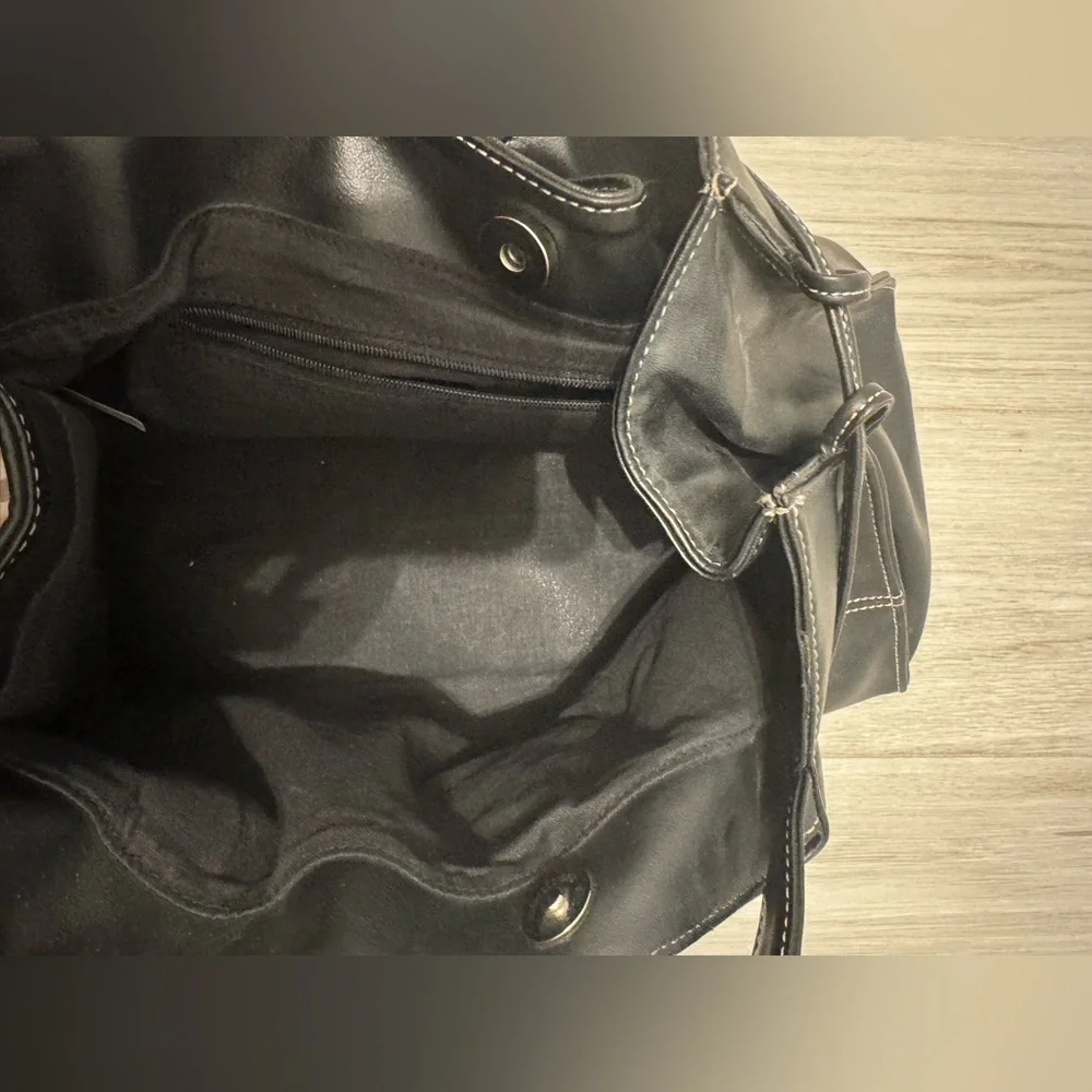 Black Top Handle Bag with White Stitching